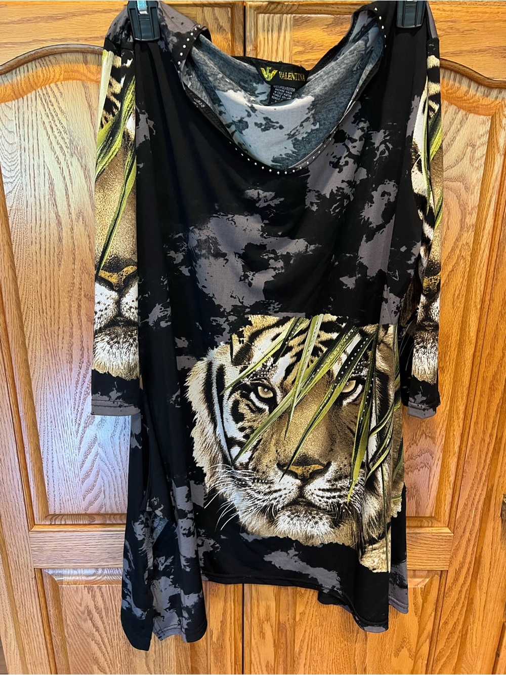 ValentinaTiger Print Long Sleeve Tunic - Black, Tan, Green